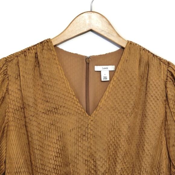 Lewit Silk V Neck Short Sleeve Tan Gold Peplum Blouse Size S - Picture 3 of 13